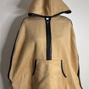 Trouve Tan Hooded Vest with Black Trim